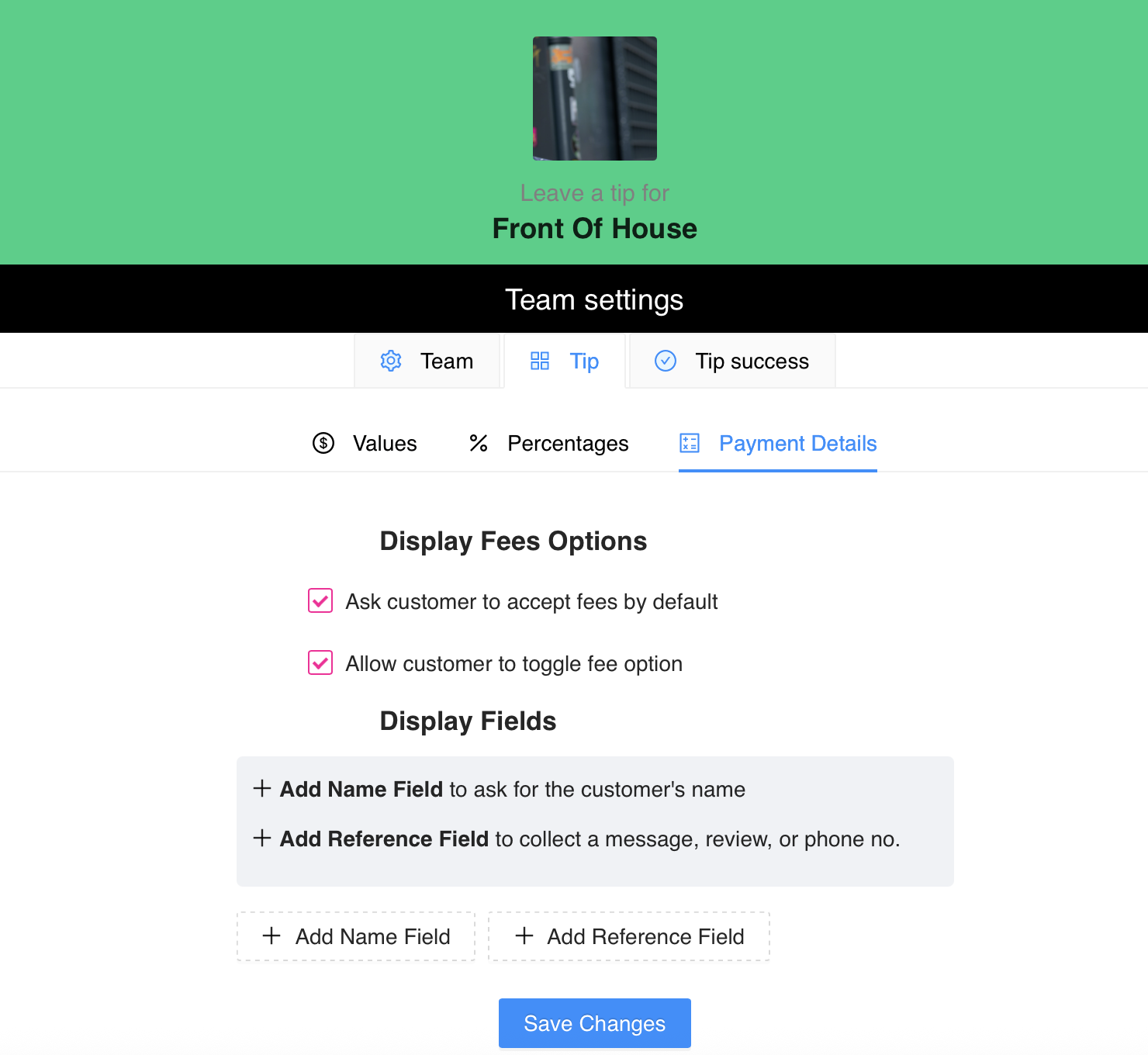 Payment Details Configuration